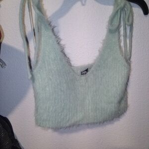 Zara Light Green Fuzzy Crop Top